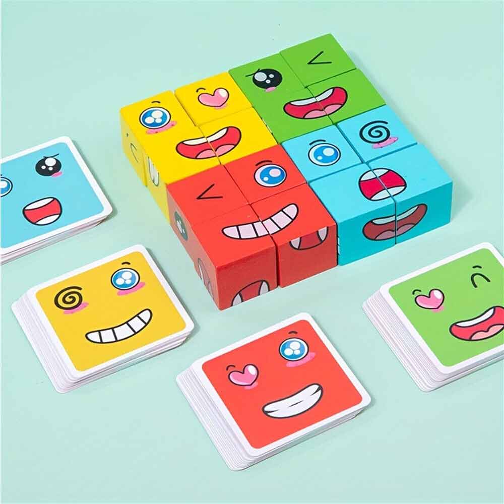 Kid Face Change Cube Parent Child Board Game Puzzles Toy Building Block Learning