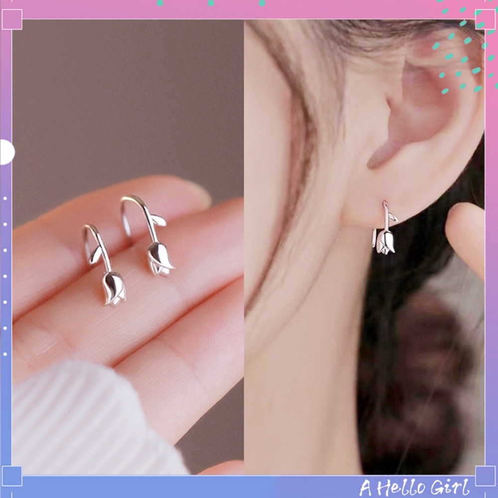 A HELLO GIRL Tulip Earrings for Women Simple Compact No Need To Remove Earring for Sleeping French Flower Niche Design