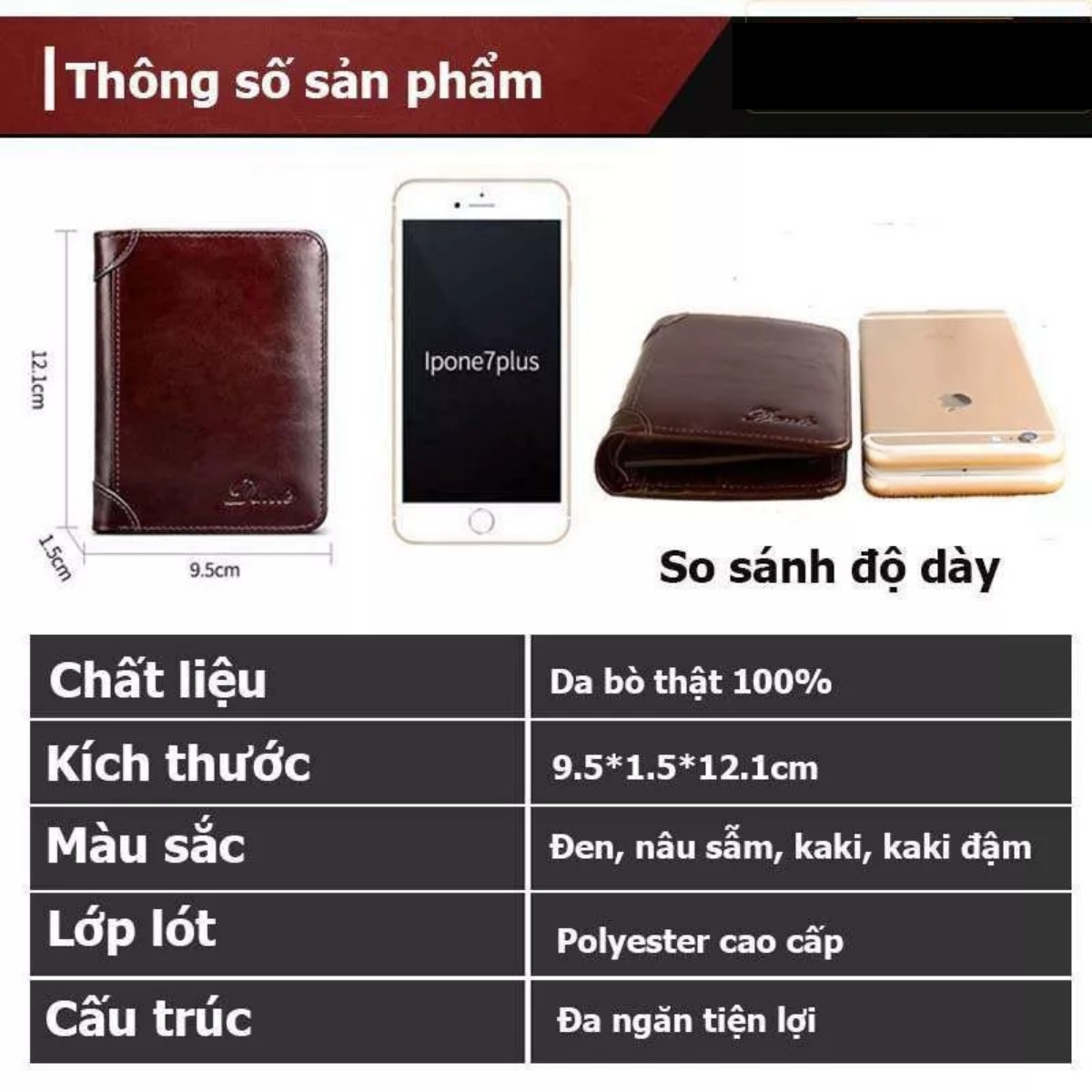 bóp nam da bò DANTE, ví nam da cao cấp thời trang