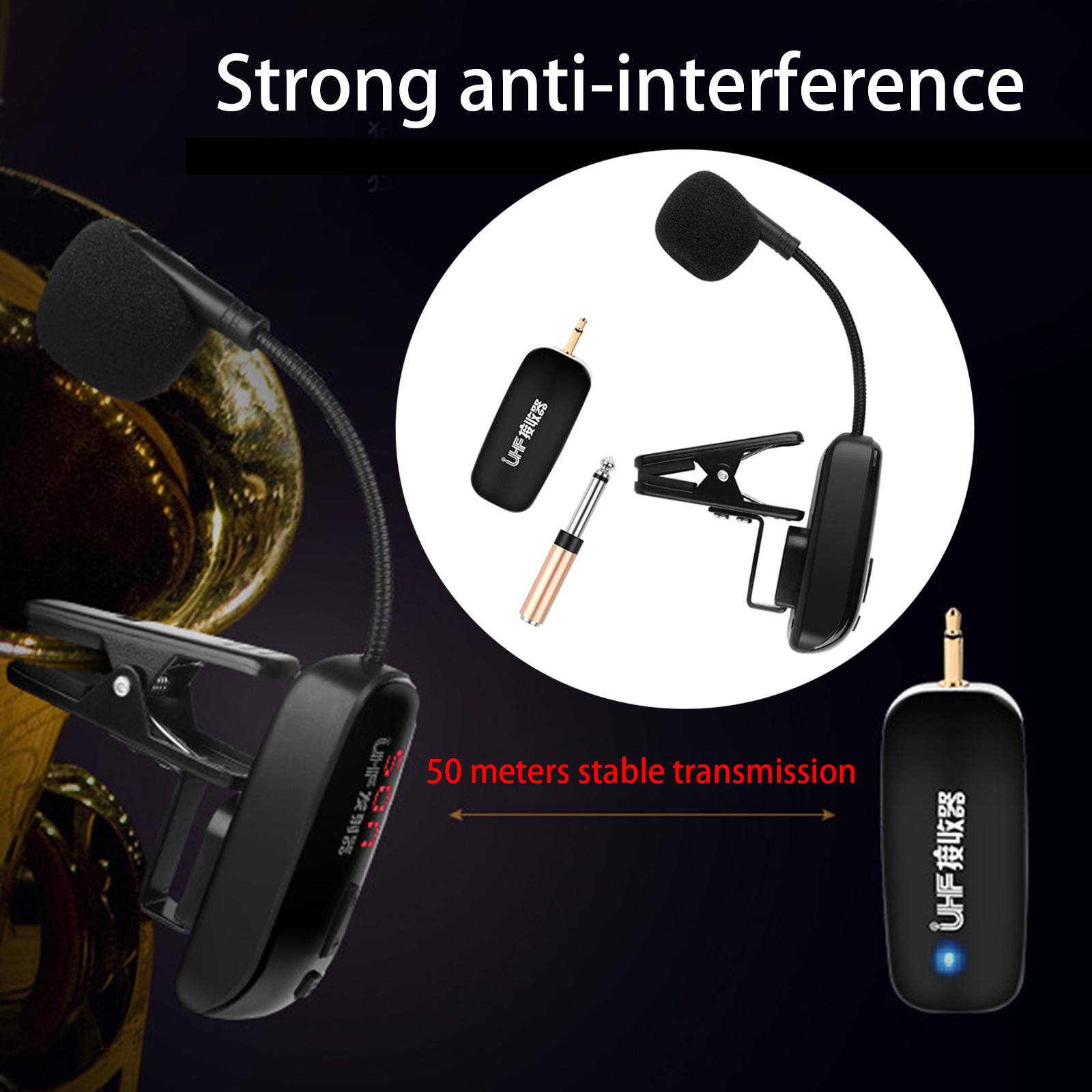 freneci freneciPortable Cordless Musical Instruments Mic Clip On Range Transmitter&Receiver Lavalier Mic Cordless Receiver Instrument Microphone for Tuba