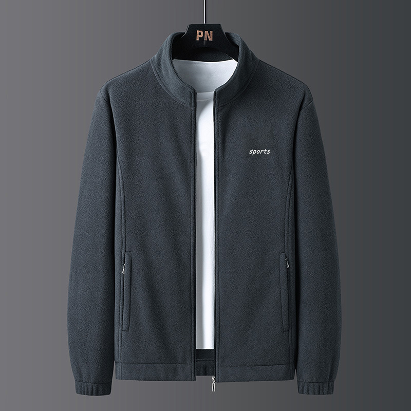 KYUSHUAD Men's thickened velvet stand collar warm cotton jacket Simple large size solid color jacket