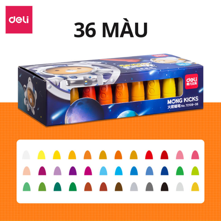 Bút sáp màu hữu cơ hỏa tiễn kèm Sticker Deli - 12/24/36 màu - An toàn không vấy bẩn tay Tô màu vẽ tranh học sinh trẻ em - Hình ảnh 9