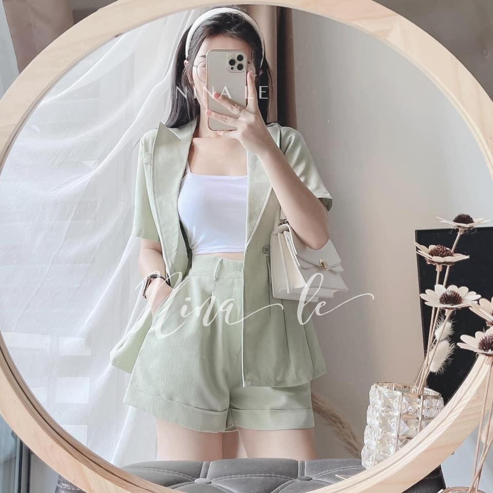 Sét Đồ Bộ Rẻ Đẹp Vest 3 Món Siêu Chất Thời Trang Nữ ( Xanh Ngọc, Nâu, Hồng )