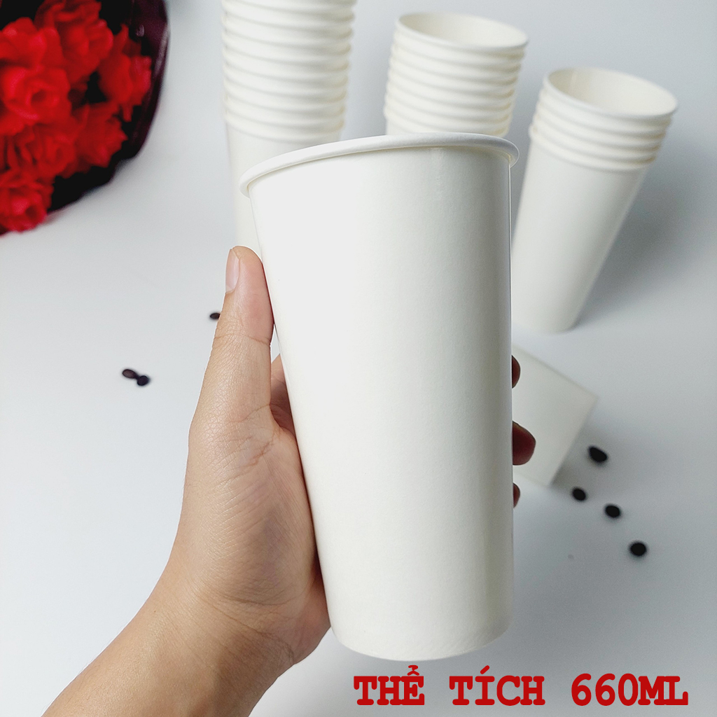 Set 50 ly giấy cốc giấy 660ml - 22oz trắng trơn siêu đẹp