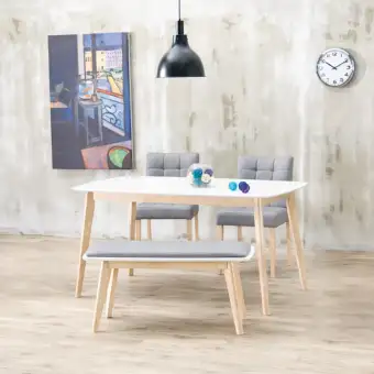 Novena Leon Dining Set With Trendy Bench And Chairs Natural Wood Novena Leon Dining Set With Trendy Bench And Chairs Natural Wood
