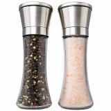 5 Grade Adjustable Ceramic Rotor- Salt and Pepper Shakers by Levav Copper 6 Oz Glass Tall Body Premium Salt and Pepper Grinder Set of 2- Brushed Pepper Mill and Salt Mill