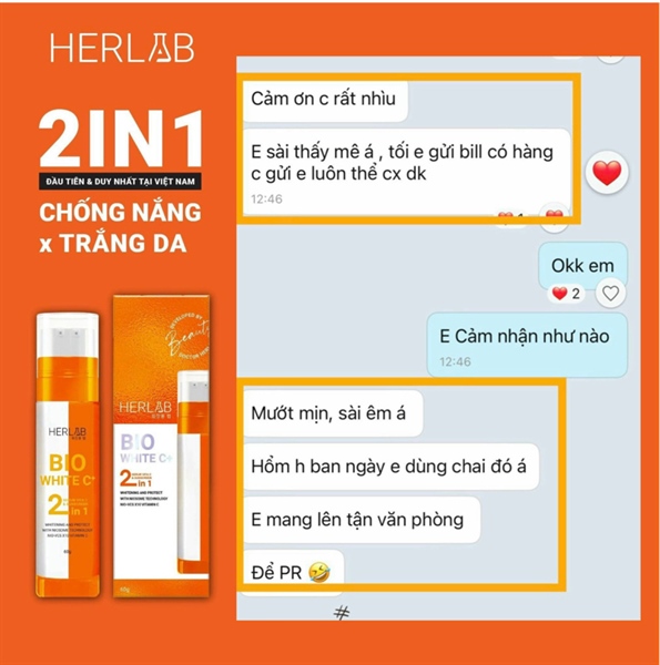 Kem chống nắng 2 in 1  Herlab bio white C +