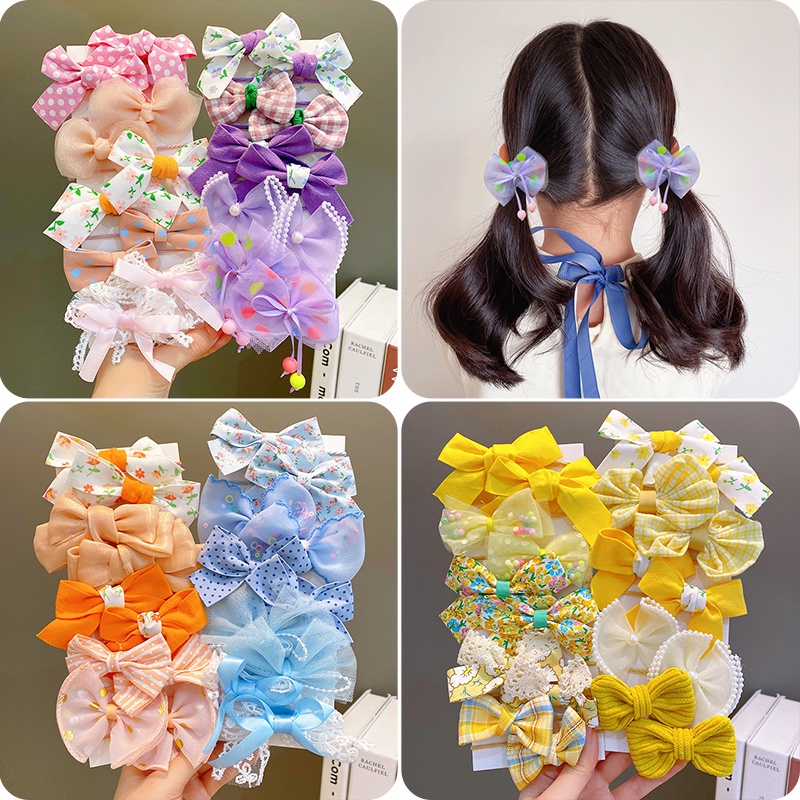 Set 10 Dây Cột Tóc Nơ Bướm Xinh Xắn Cho Bé Gái