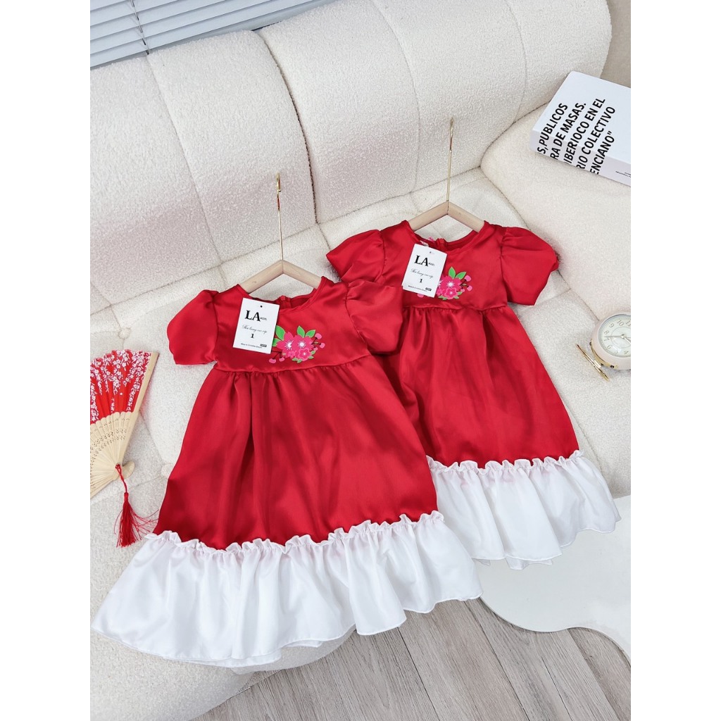 Váy Melisa đỏ chân trắng thêu hoa