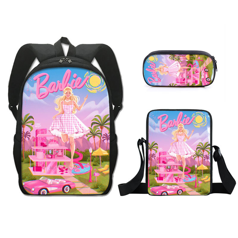 YA ZHOU LONG Barbie Princess School Bag Three-piece Set Barbie Pencil Bag Small Shoulder Bag Girls Backpack Set