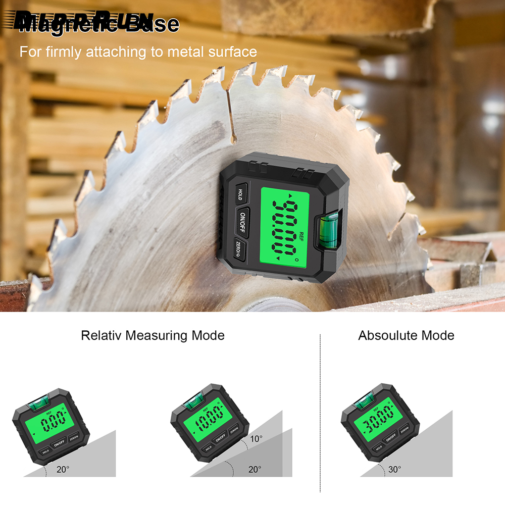 DIPPRUN 90° Digital Level Protractor Inclinometer Magnetic Base Digital Angle Gauge with Backlight Level Tester Measuring Tool
