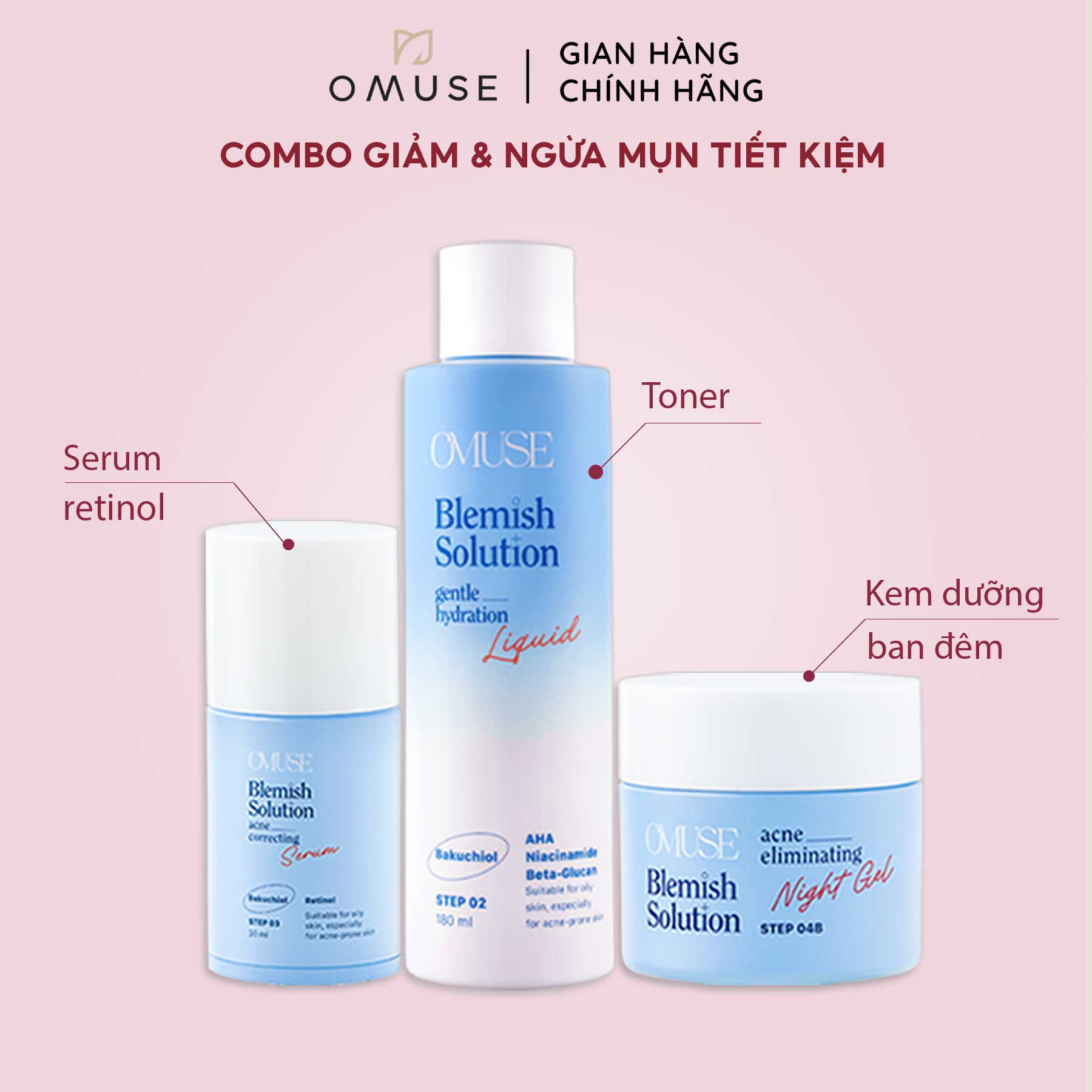 Bộ sản phẩm toàn diện dành cho da mụn OMUSE Blemish Solution Acne Correcting