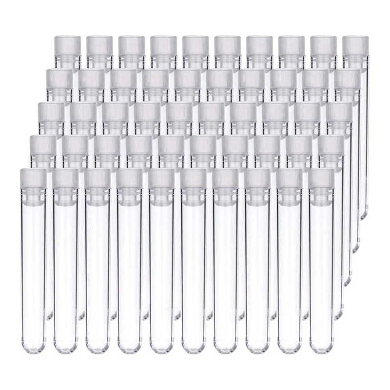 100Pcs Clear Plastic Test Tubes with White Screw Caps Sample Containers