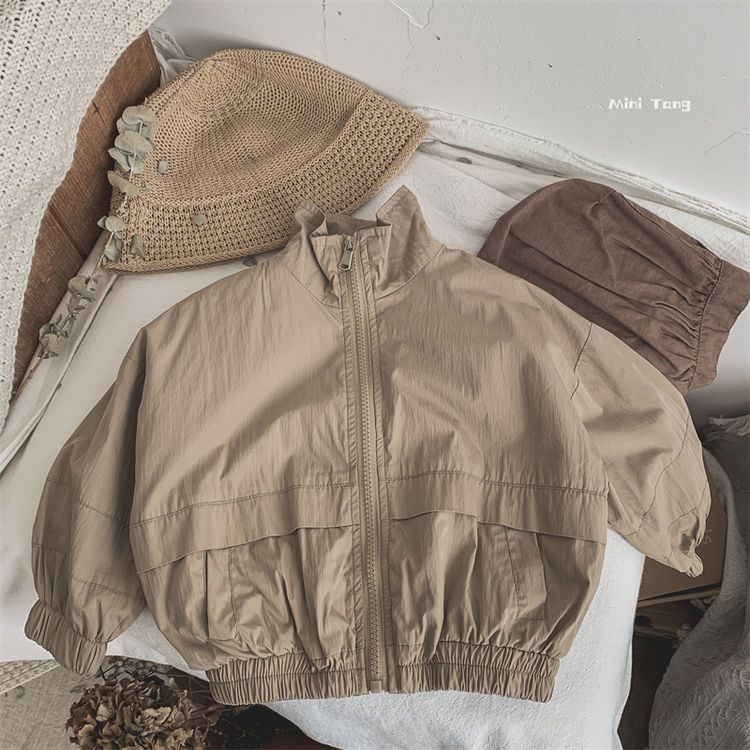 Zipper Jacket for Kids Boy and Girl Japanese and Korean Style Fashion Stand-up Collar Jacket Cardigan Medium and Little Children's Spring and Autumn Casual Coat