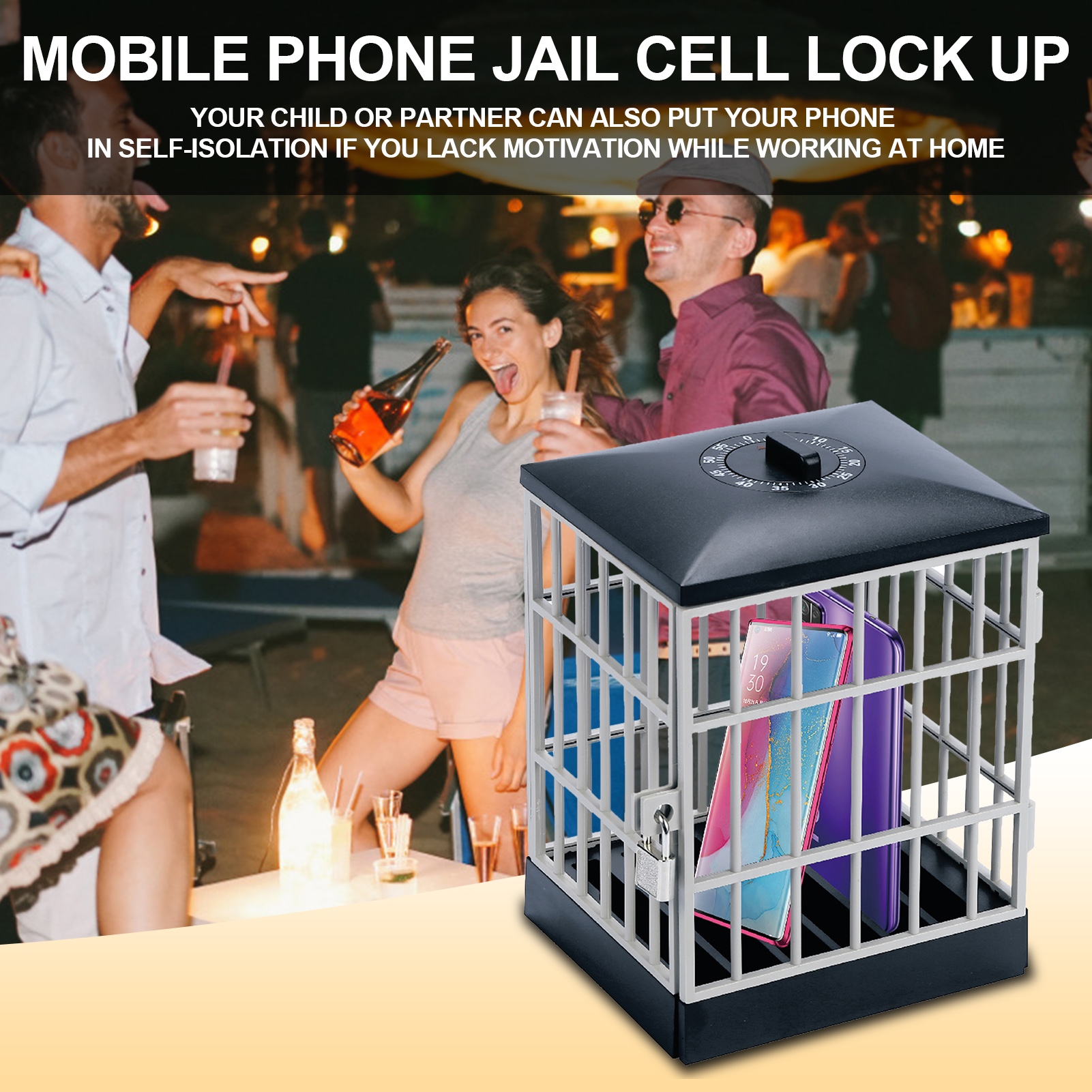Mobile Phone Jail Cell Prison Lock Up Safe Smartphone Home Table Office Gadget Storage Box Locking Cage Party Storage