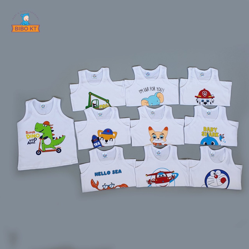 Combo 5 áo ba lỗ trắng thun cotton 100% bibo kim thu cho bé