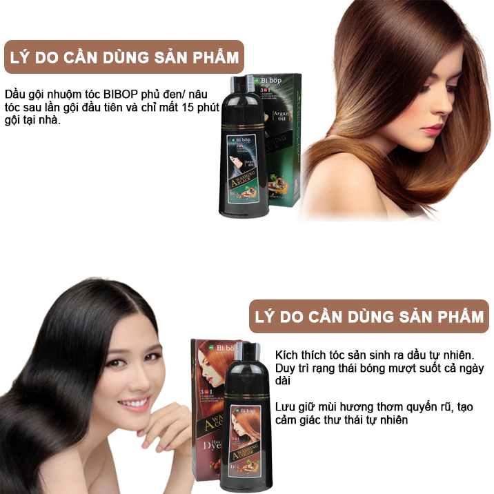 BIBOP - Dầu Gội Phủ Bạc Đen [Nâu] BiBop Collagen Nhật Bản (500ml) - Dầu gội nhuộm tóc thành phần...