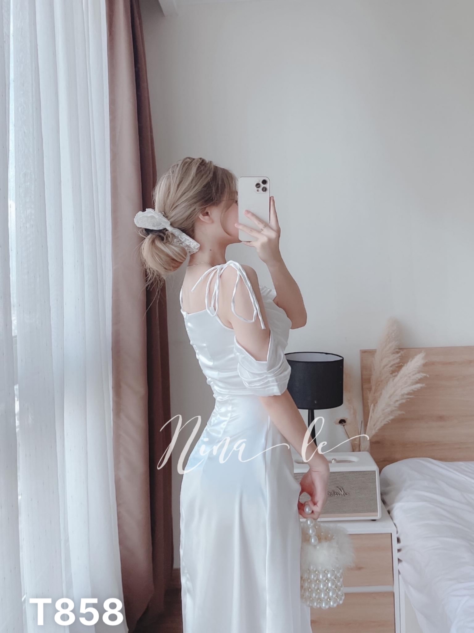 Đầm 2 dây cổ đổ có mút cao cấp dự tiệc dạo phố lụa satin T858