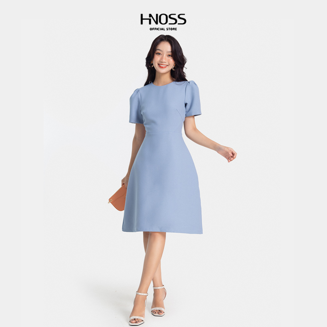 Đầm Lửng Nữ Thời Trang HNOSS Kiểu Basic Tay Ngắn HNDLU030