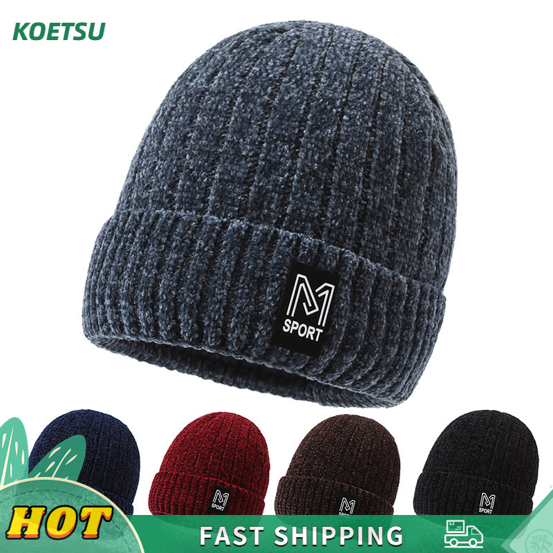 KOETSU【COD】New Knitted Hat Letter Warm Woolen Hat Hoodie Cold Cap
