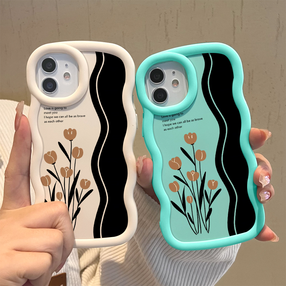 Jizetin for Redmi A3 A3x Back Cover Brown Tulip Macaron Bright Color Wavy Shape Soft Mobile Phone Cases. 
