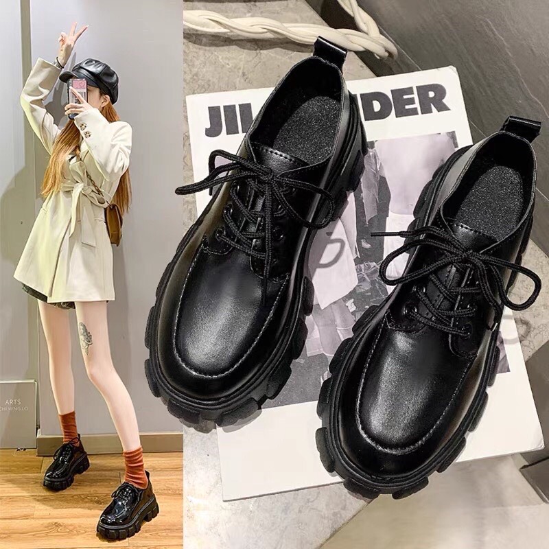 [Tặng dây giày] giày oxford nữ đế 5cm  buộc  dây