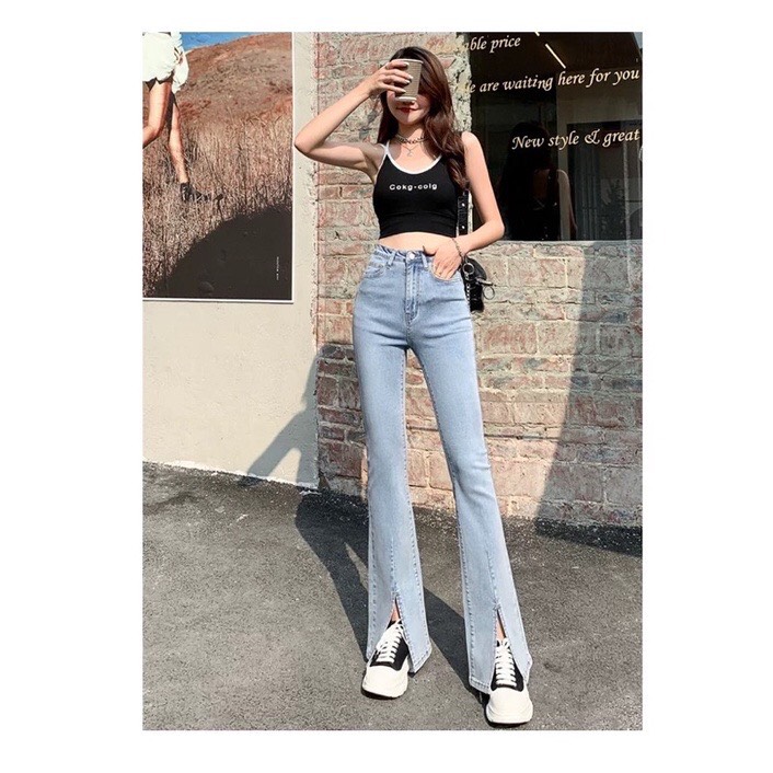 Quần jean ống loe xẻ tà lưng cao siêu hot