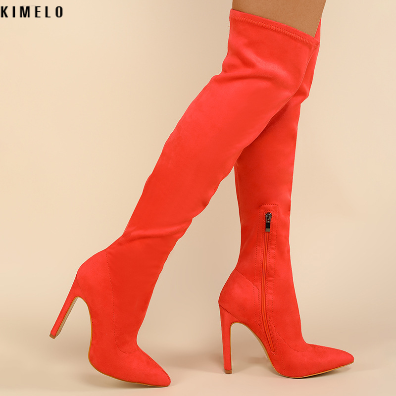 KIMELO Women's Over-the-Knee Suede Fashion Boots Stiletto High Heels - Size Large | Malaysia