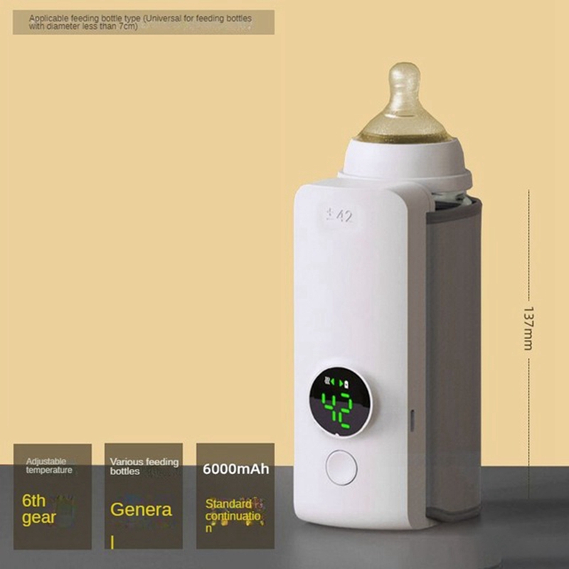 1Set Bottle Heating Jacket 6Levels Adjustment Temperature Display Bottle Heater Portable Baby Bottle Heater 6000Amh C