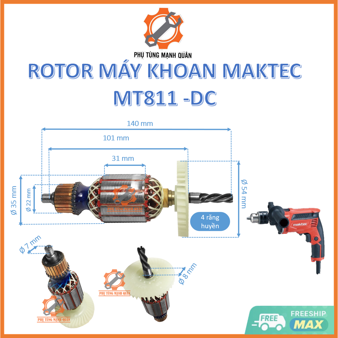 rotor/ruột máy khoan Maktec 811 MT811 DC tặng kèm chổi than cao cấp