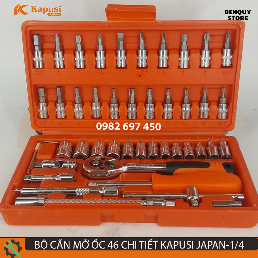 Bộ cần mở ốc cao cấp kapusi japan 46 chi tiết 1/4 tiêu chuẩn nhật bản - bộ khẩu đa năng mở bu lông ốc vít