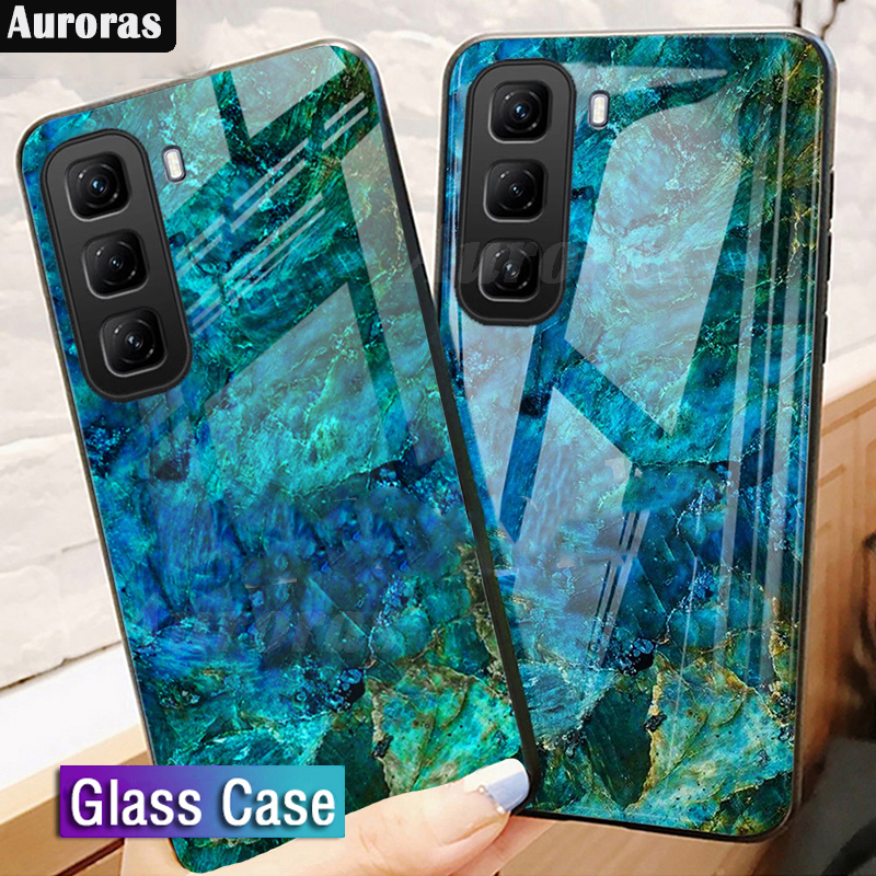 For infinix Hot 50 50 Pro+ Phone Case Fashion Marble Pattern Phone Case Tempered Glass Protected Soft Silicone Bumper for infinix Hot 50 Pro Plus Cover Casing HP