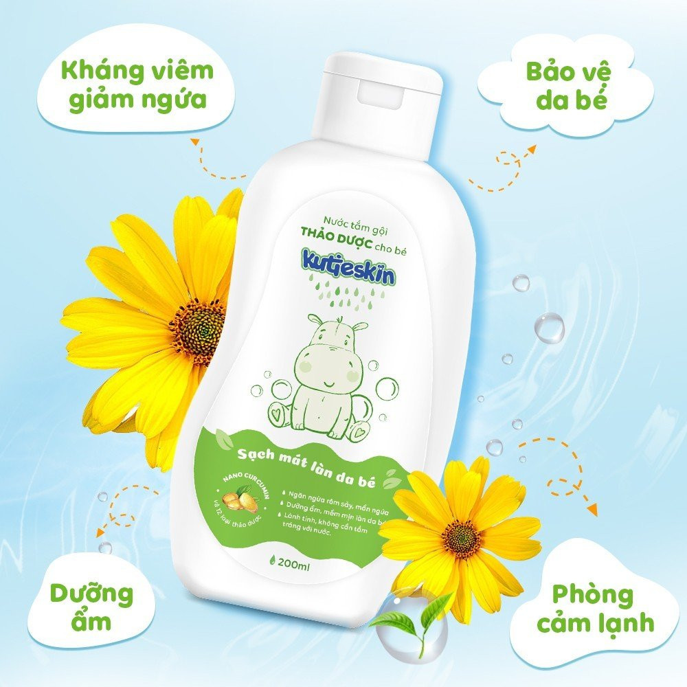 Nước tắm gội thảo dược cho bé KUTIESKIN 200ML