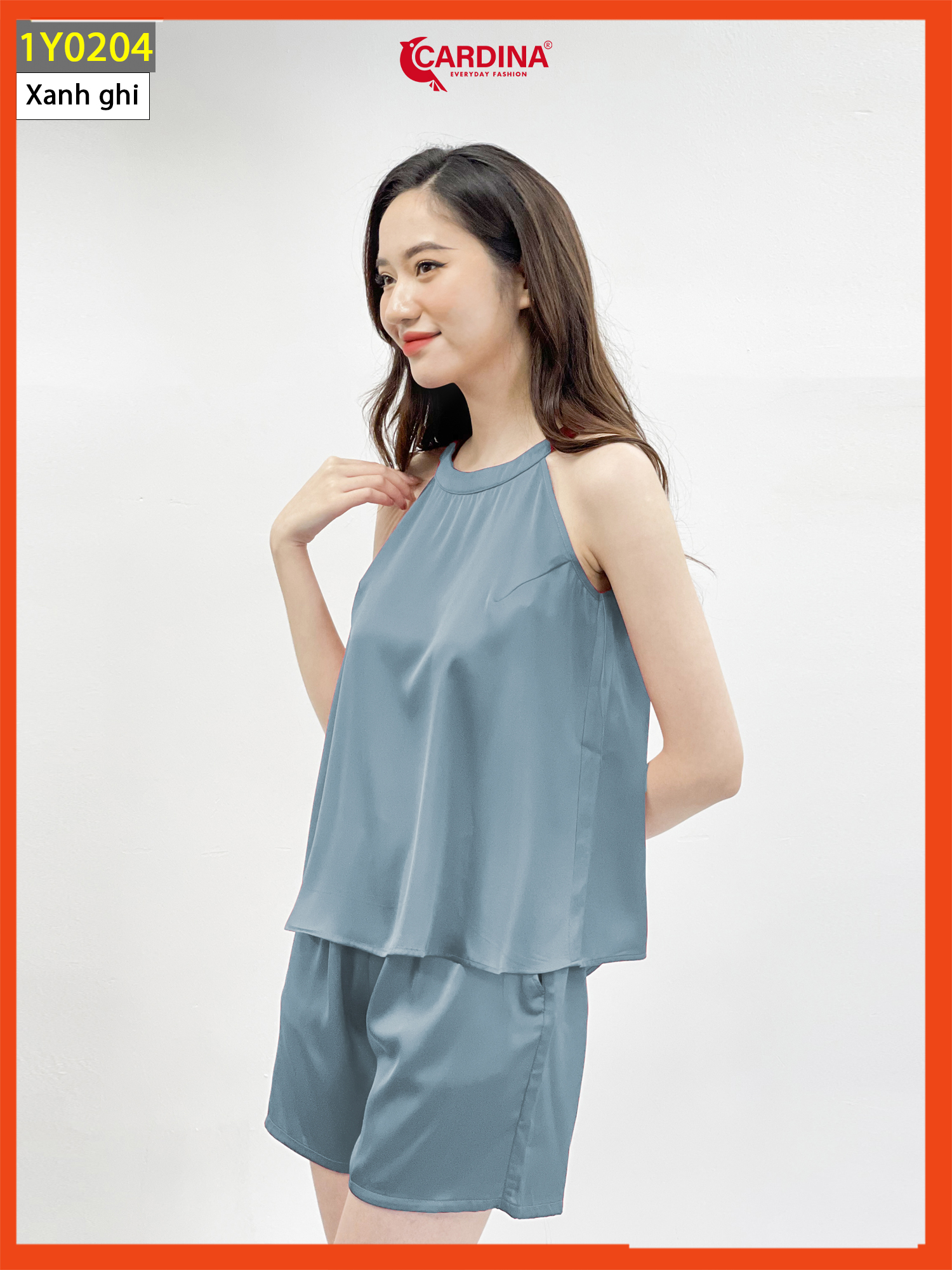 Đồ Bộ Nữ 𝐂𝐀𝐑𝐃𝐈𝐍𝐀 Chất Lụa Satin Nhật Cao Cấp Quần Đùi Áo Cổ Yếm 1Y02