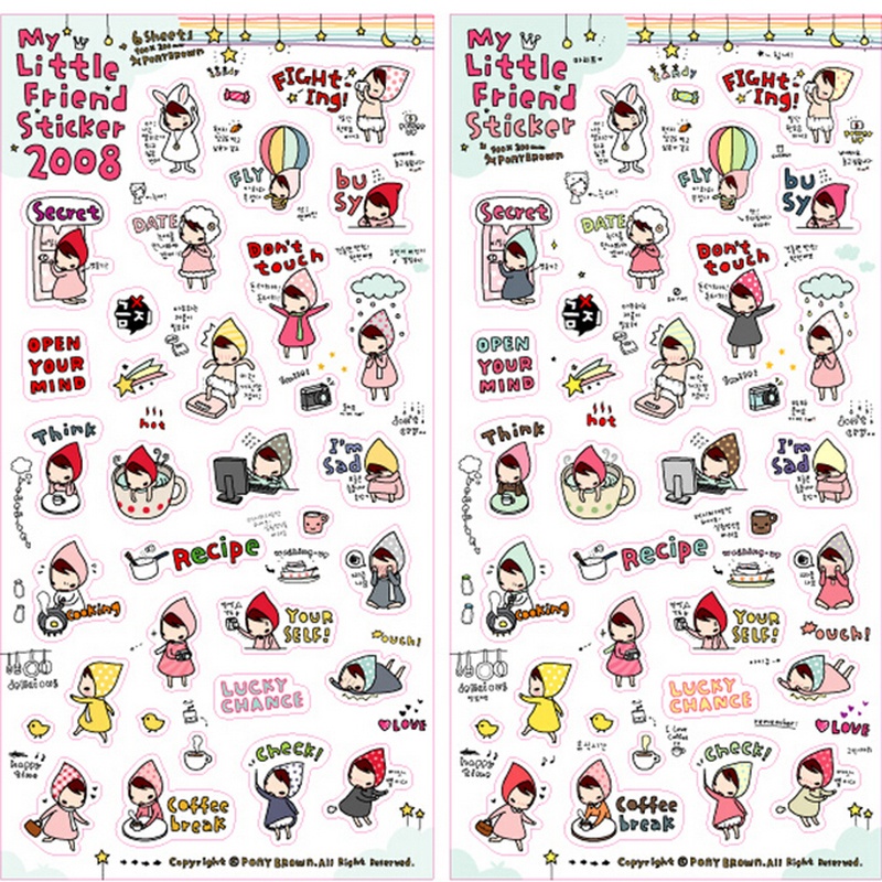 6 sheets My Little Friend DIY Schedule Diary Calendar Filofax Decoration Sticker. 