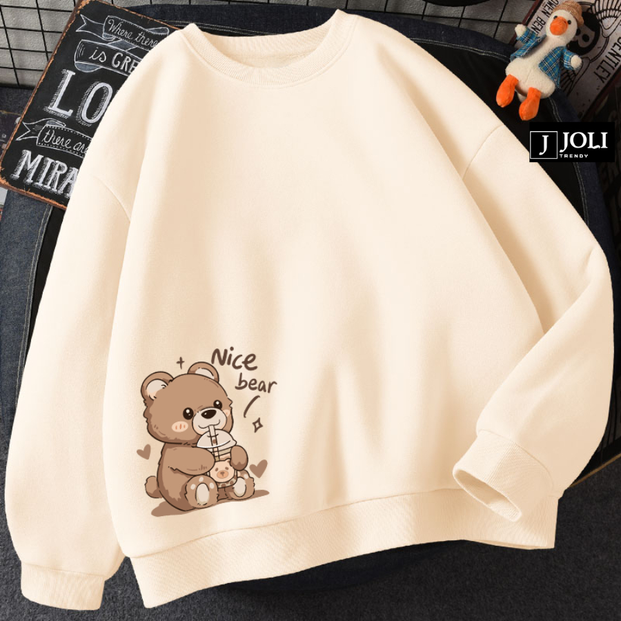 Áo sweater nice bear nam nữ by joli unisex chất nỉ lót bông form rộng