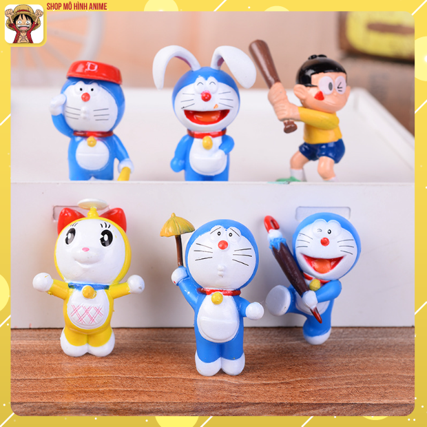Mô hình 6 nhân vật doraemon, nobita, doraemi, đáng yêu nhiều kiểu dáng khác nhau, decor trang trí, bộ sưu tập cho bé