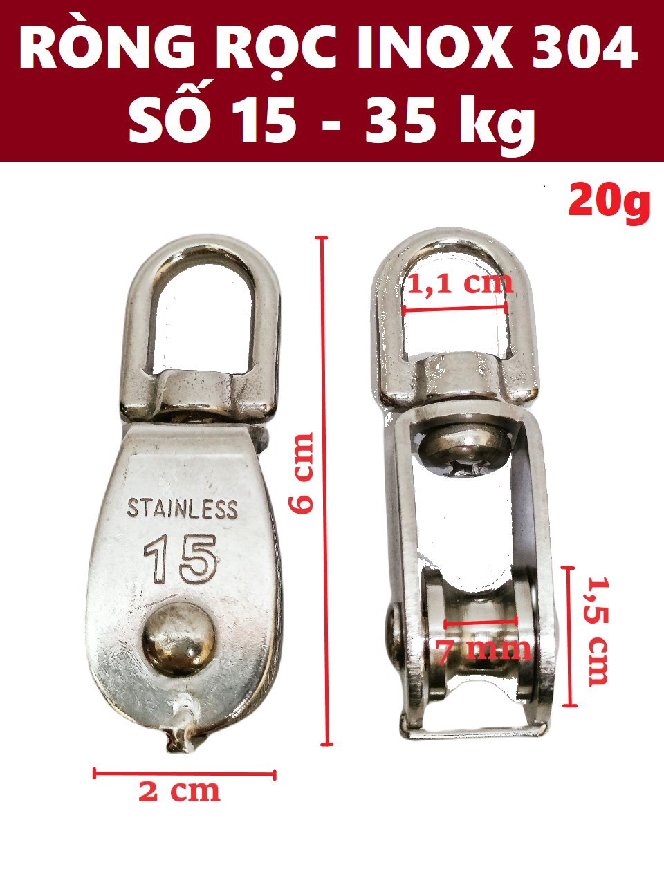 Ròng rọc INOX 304 số 15 - Tải 35kg