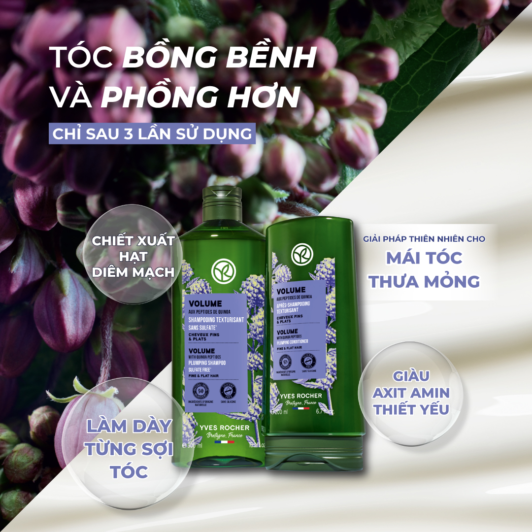 Combo Làm Phồng Tóc Yves Rocher Volume Plumping Shampoo Sulfate Free Bottle 500ml