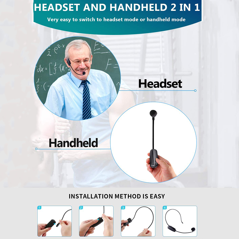 Multifunctional UHF Wireless Microphone Headset Mic System Headset Mic and Handheld Mic