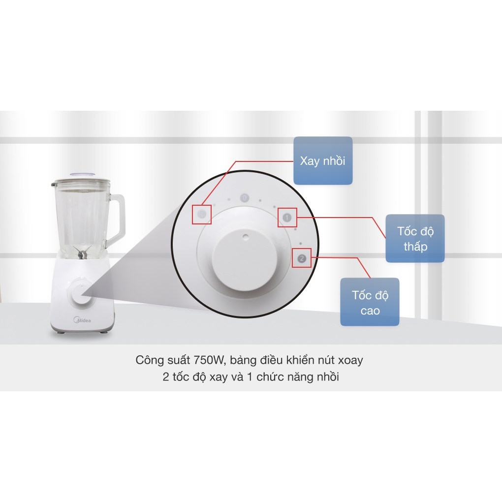 Máy Xay Sinh Tố Midea MJ-BL75G (Công suất 750W, 2 Cối Thuỷ Tinh)