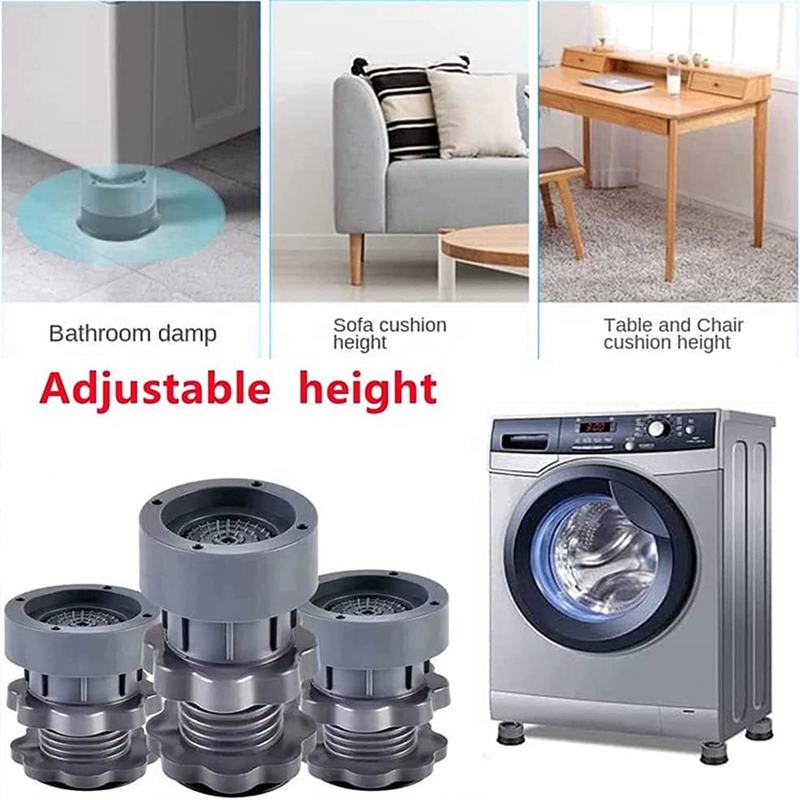 Adjustable Height Washing Machine Support Gray Adjustable Machine Support Anti Vibration Washing Machine Foot Pad, Washing Machine Rubber Feet Pad 4PCS