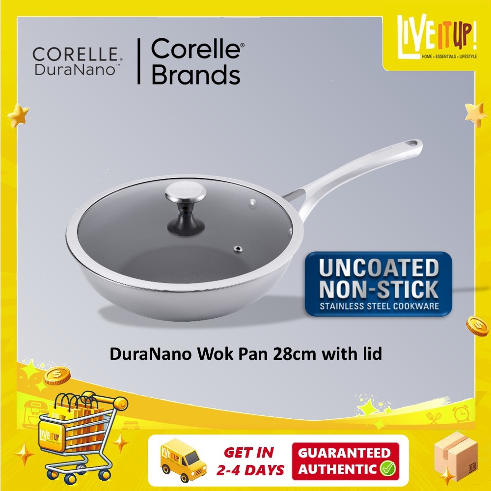 調理器具 CORELLE DuraNano 28cm Wok Pan Corelle DuraNano 28cm IH Wokpan with Lid (CBDN28WOK-SG) – OG Singapore