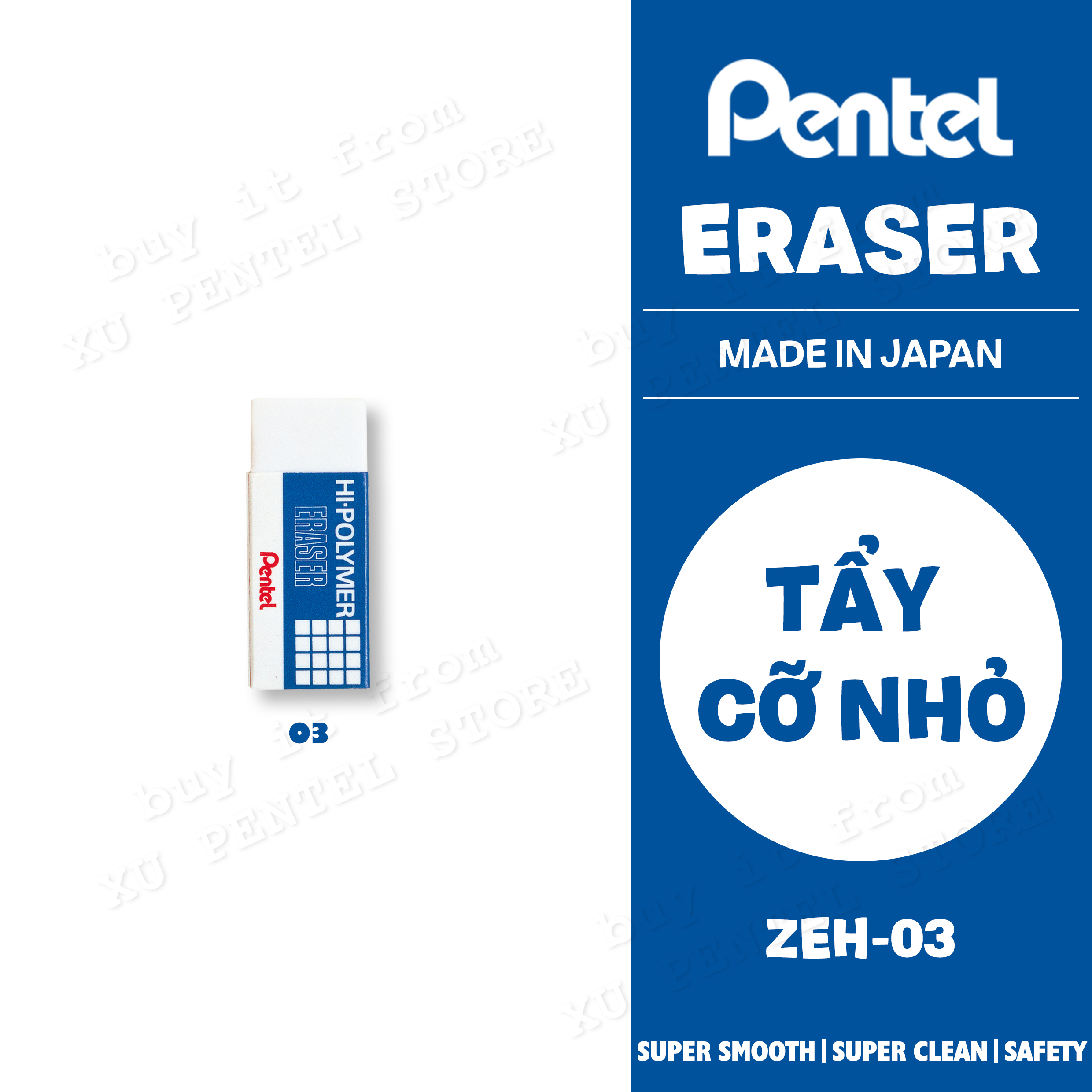 Gôm Tẩy Siêu Sạch Pentel HIPOLYMER - ZEH [Hàng Chính Hãng Pentel Nhật Bản]