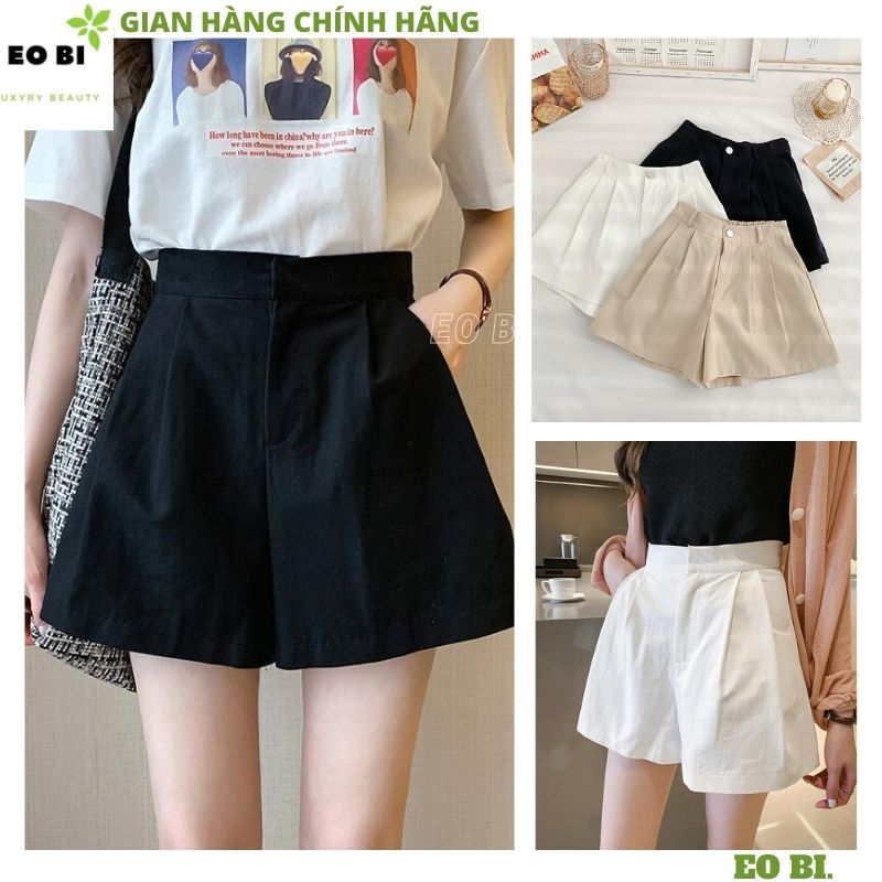 Quần short vải nữ 3 mầu -quần tây vải cạp chun , quần đùi vải , quần tây công sở kiểu dáng hàn quốc ulzzang -EOBI