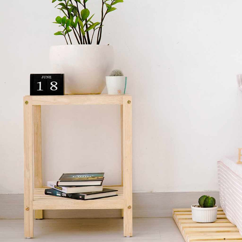 Kệ tab gỗ đầu giường mặt ván 2 tầng Behomes