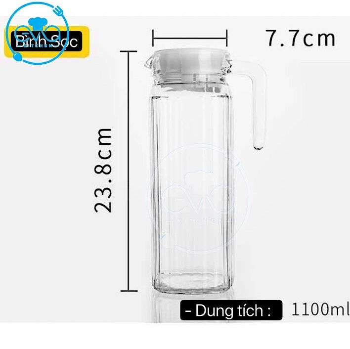 Set 2 Bình Đựng Nước Thuỷ Tinh Miệng Rót Sọc Có Quai Cầm 1000 Ml Và 500 Ml M0749