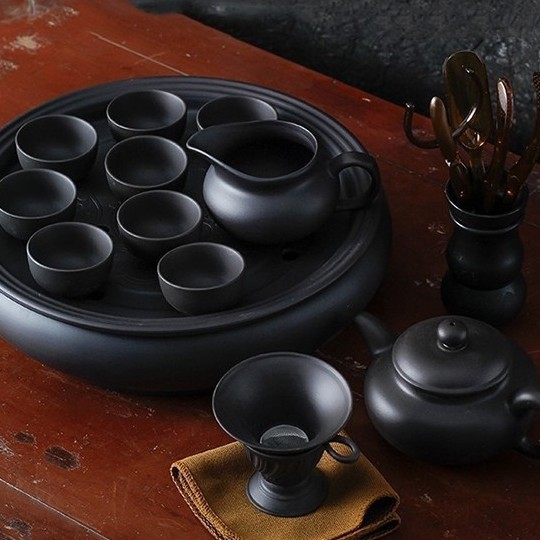 12-piece premium purple clay tea set (black red brown), cup tea set