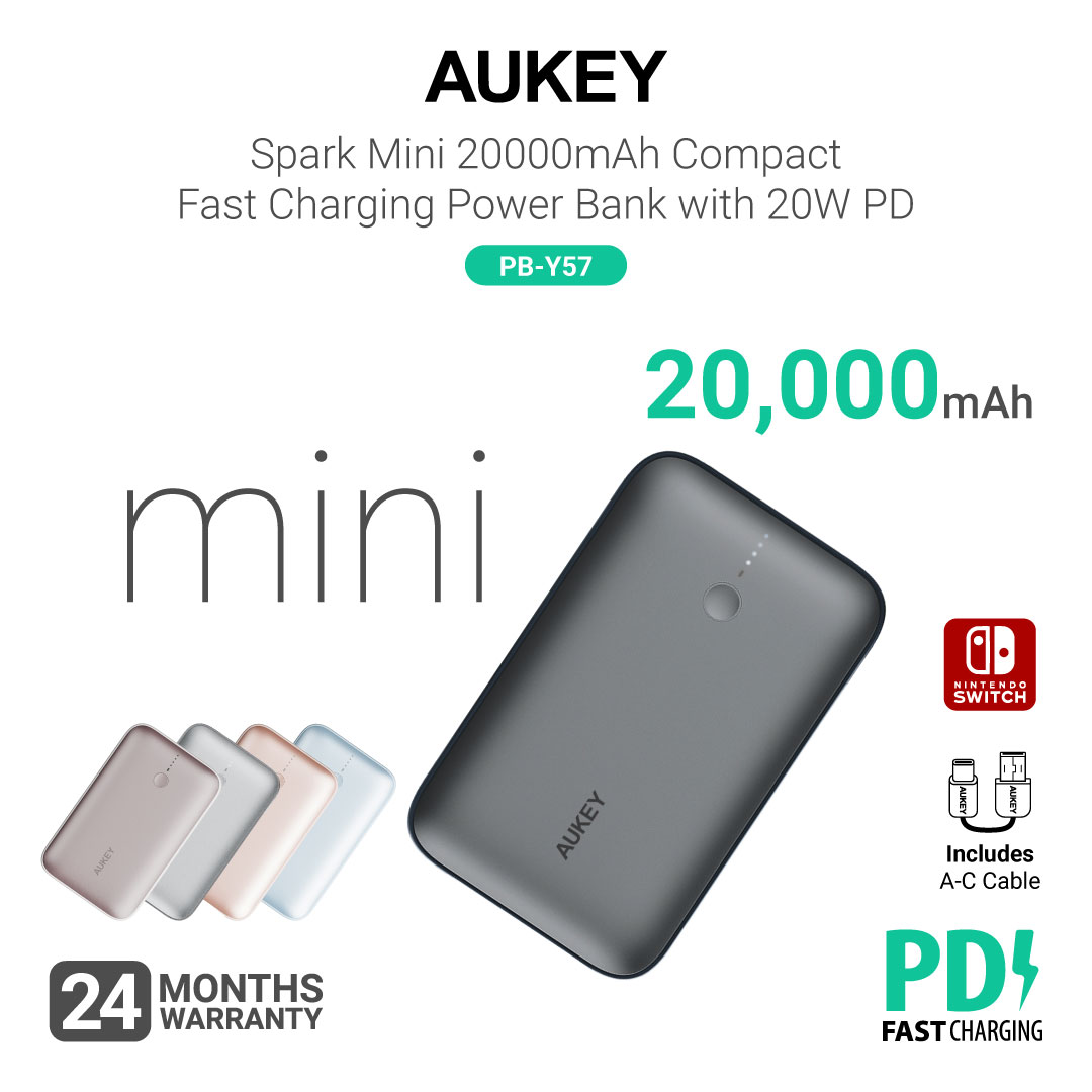 Aukey PB-Y57 Spark Mini 20000mAh Compact Fast Charging Power Bank