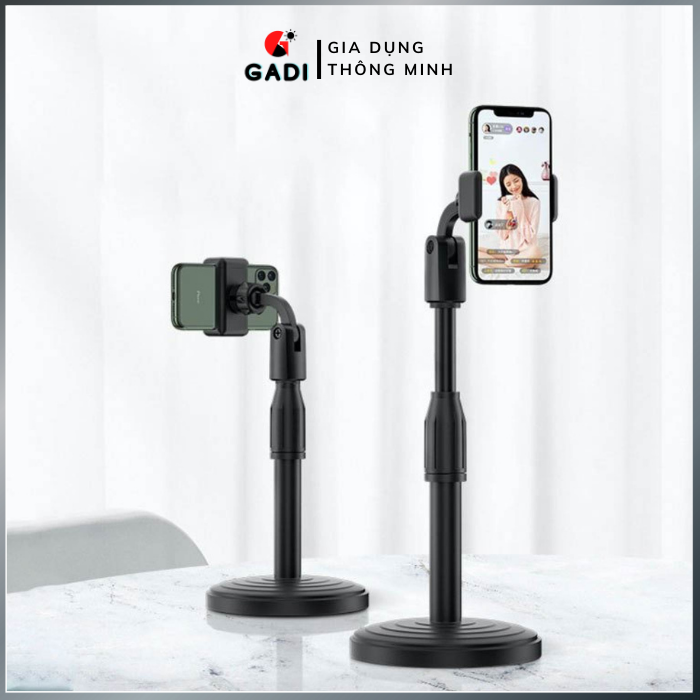 Giá đỡ điện thoại GADI dành cho livestream xoay 360 độ mọi góc nhìn, có thể điều chỉnh độ cao, phần đế dày và nặng rất vững chắc, giá kẹp chống trượt chống trầy